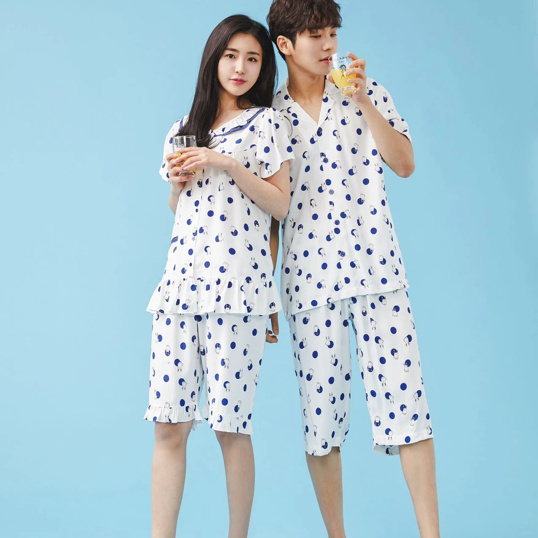 【芮缇妈专属】韩国情侣睡衣可爱波点兔短袖居家套装