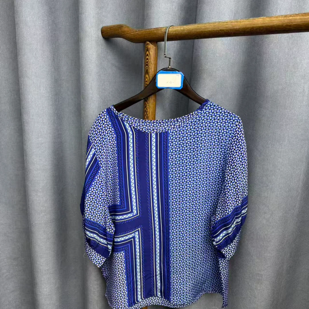 新款休闲时尚圆领桑蚕丝短袖上衣女X052