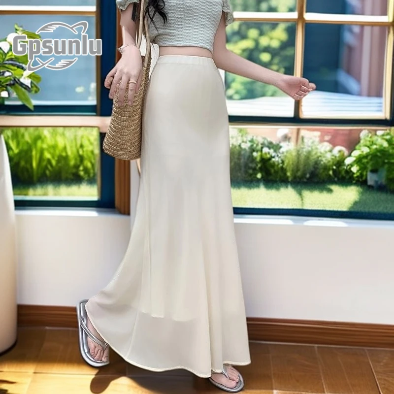 gpsunlu时尚鱼尾半身裙女显瘦垂感包臀休闲长裙夏季新款时尚高腰
