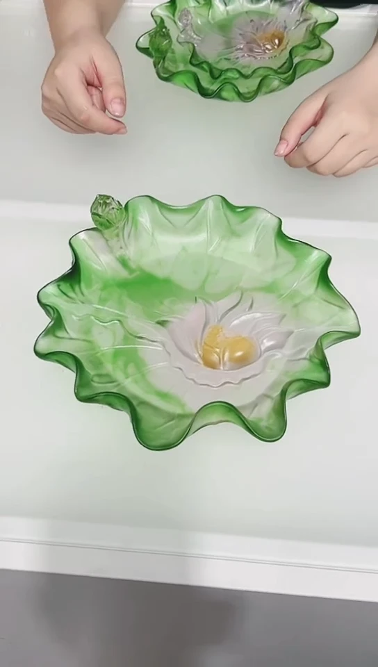手工艺品琉璃古法琉璃大号荷花果盘