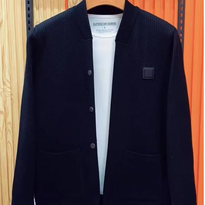 新款高品质男士立领休闲针织夹克外套