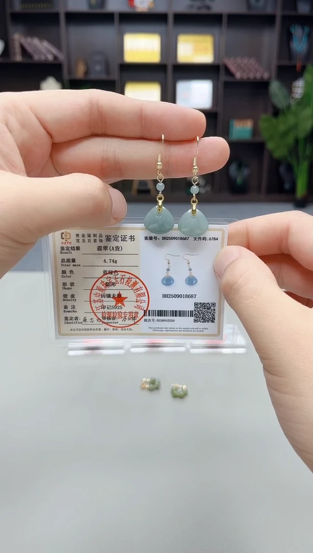 银S925镶嵌翡翠耳饰328000