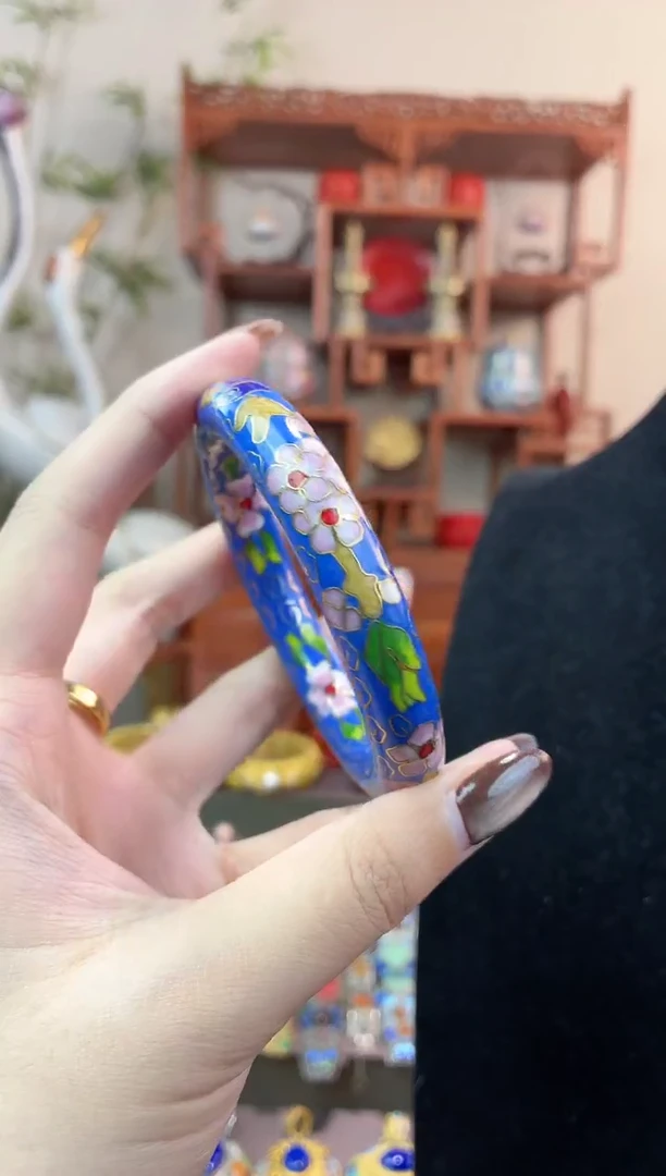 非遗手工景泰蓝镯子湖蓝