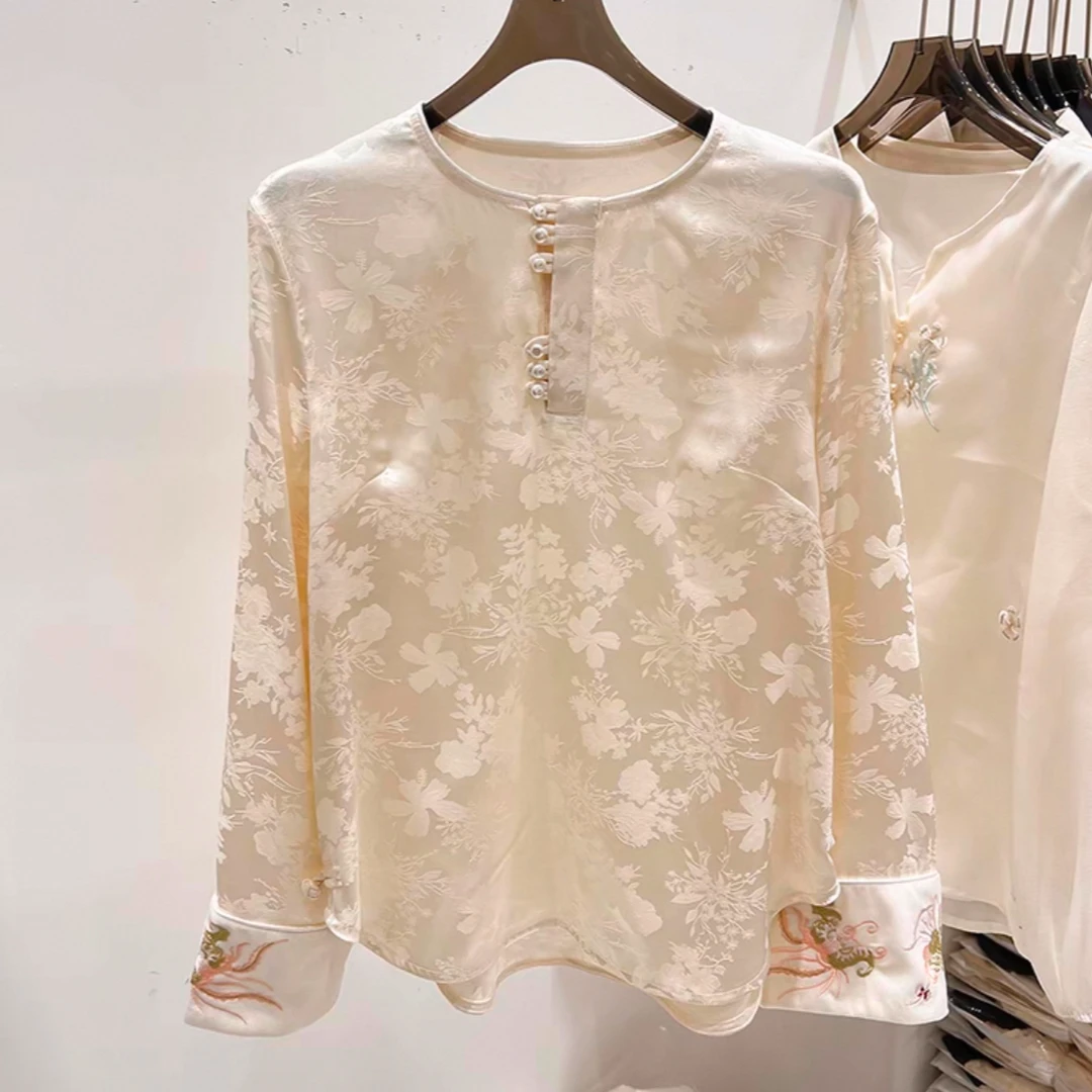 【冰丝衬衫】早春款复古缎面长袖衬衣