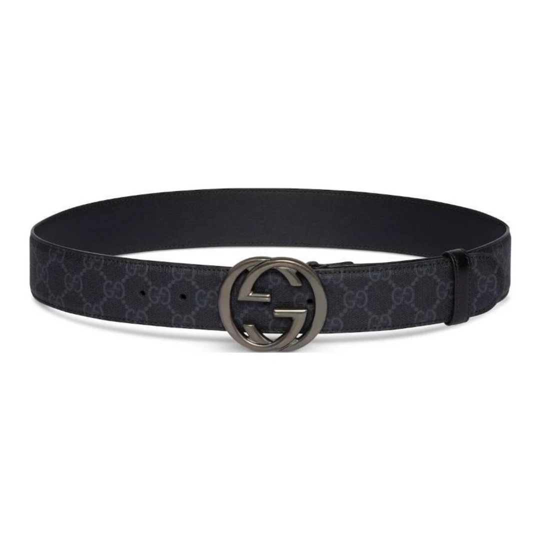 GUCCI古驰 老花 男款黑色皮带宽4CM77415392TIT1000