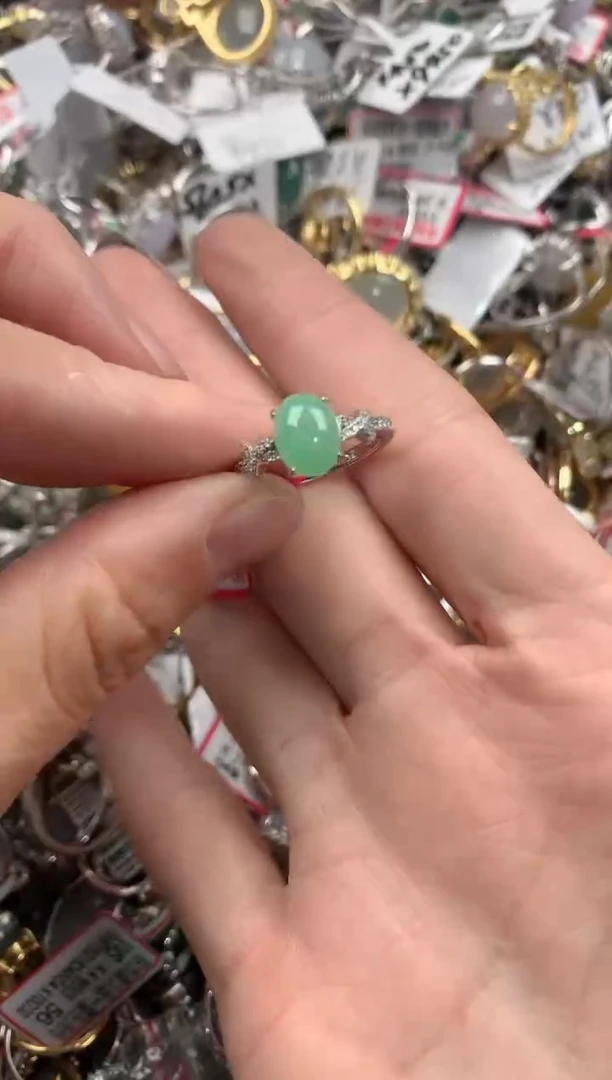 银S925镶嵌戒指翡翠444  3