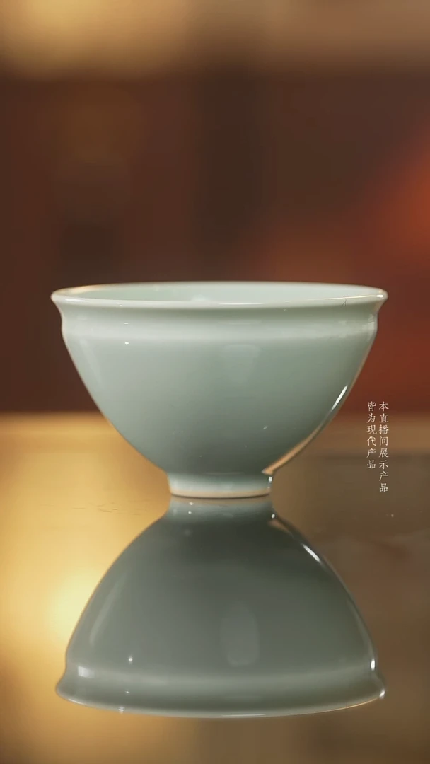 杯子陶瓷豆青窟线鸡心杯