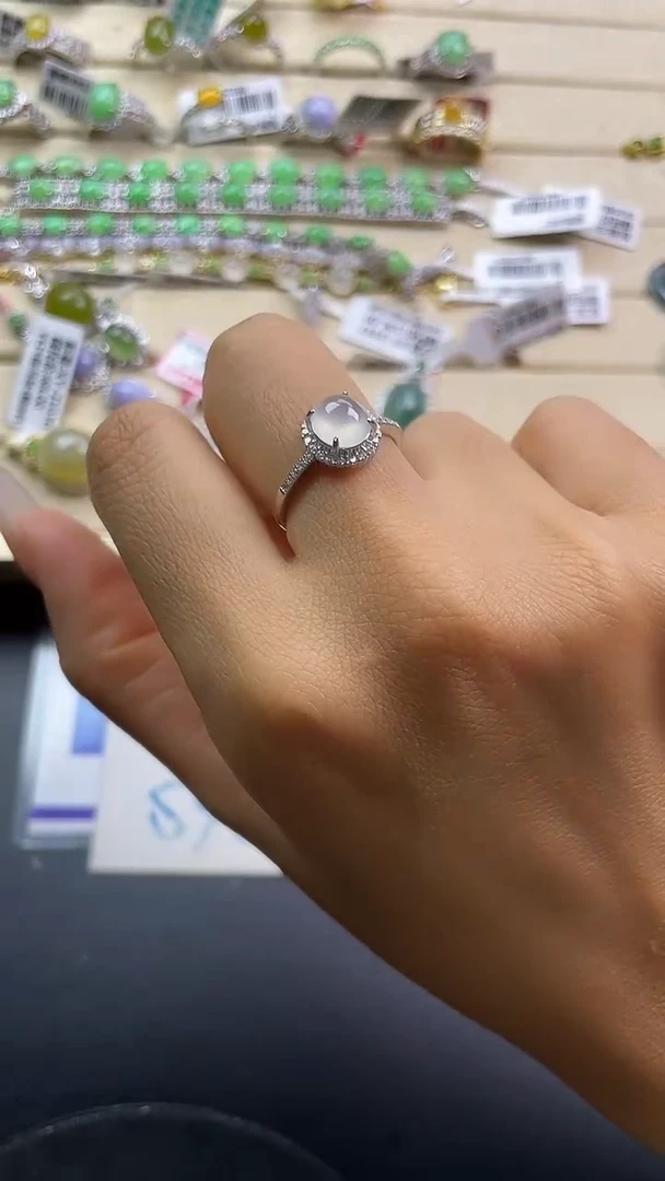 银S925镶嵌戒指翡翠翡翠 蛋面 银S925镶嵌