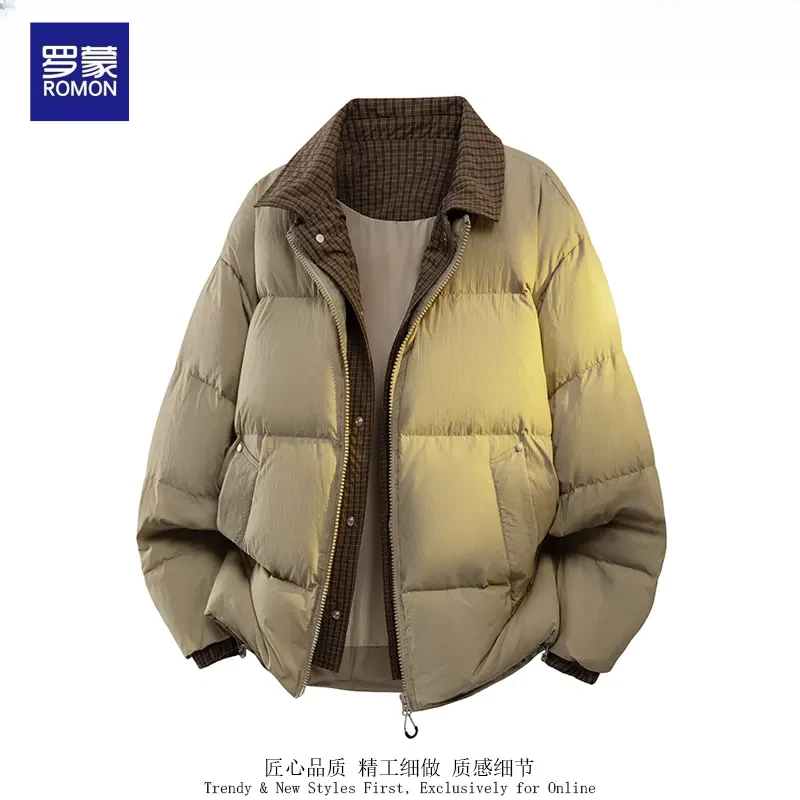 罗蒙秋冬季男士翻领轻薄羽绒服外套保暖防寒休闲百搭假两件上衣男