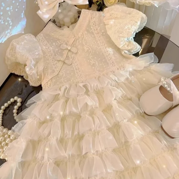 女童旗袍夏季2025新款中国风连衣裙儿童蛋糕裙小女孩汉服裙子洋气