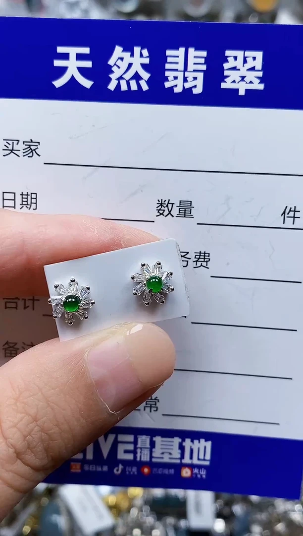 银S925镶嵌翡翠耳饰66