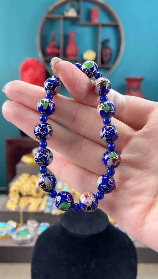 非遗手工景泰蓝1.0宝蓝手串