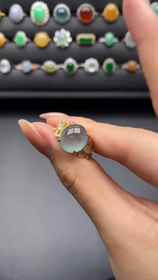 银S925镶嵌戒指翡翠宙****s一物一证一礼盒