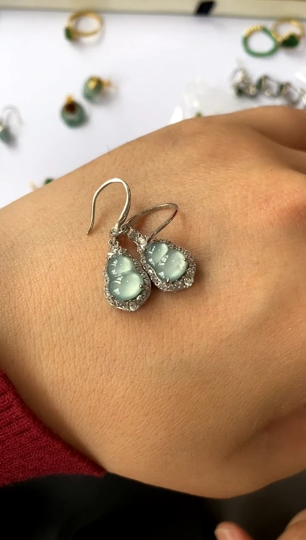 【闪购商品】翡翠耳饰银S925镶嵌买断价 补