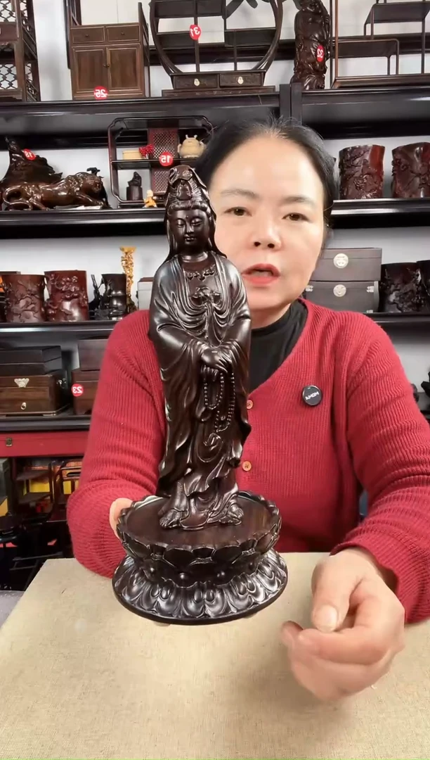木老李红木工艺品观音+莲花底座