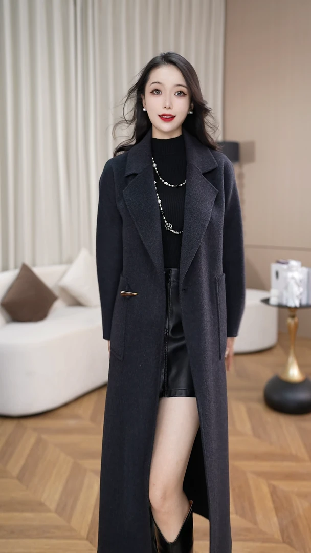 FKY25M008 双面羊绒大衣毛呢外套女中长款绵羊毛2025秋季新款