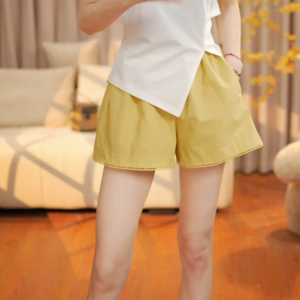 蕾丝花边松紧高腰短裤夏季新款宽松显瘦外穿休闲花苞a字版短裤