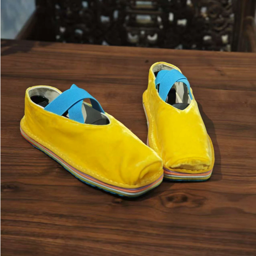 透气黄色芭蕾舞鞋手工千层底布鞋百搭鞋子单鞋休闲软底平底彩虹底