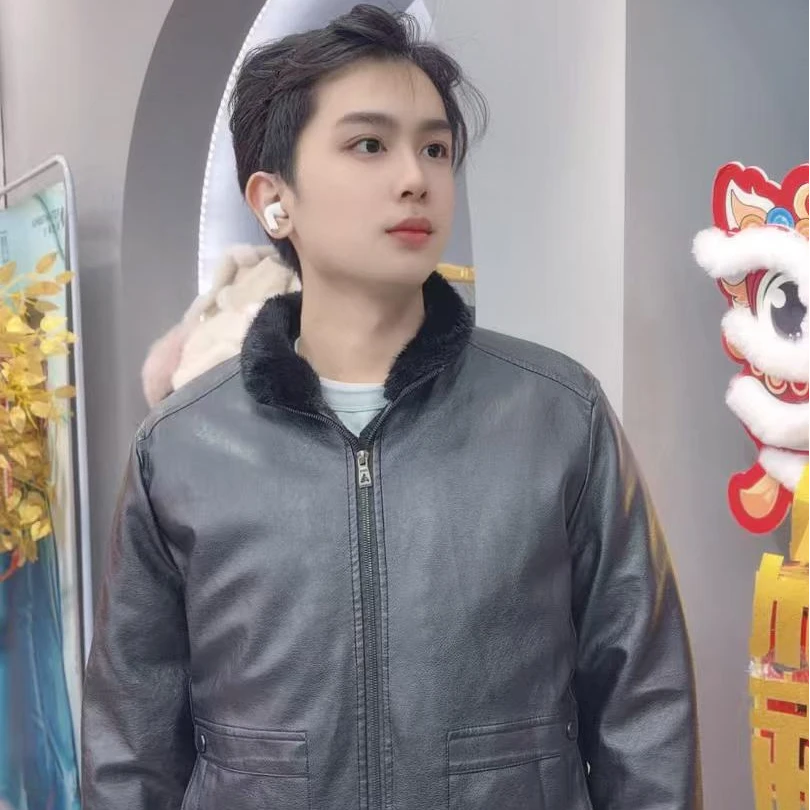 春秋冬男士立领水貂毛领皮夹克