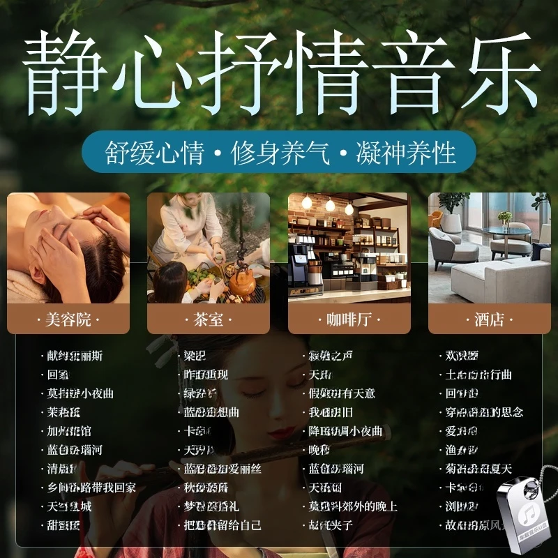 舒缓养生馆轻音乐无损u盘酒店大堂餐厅餐吧茶室专用音响歌曲u优盘