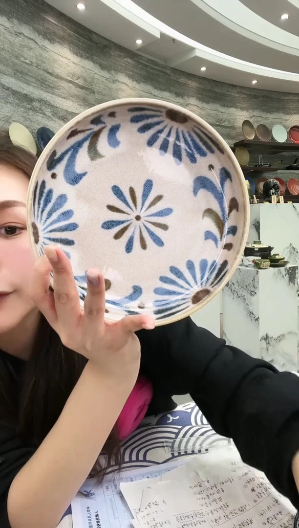 【闪购商品】瓷日本进口美浓烧冲绳花意面盘20cm两只