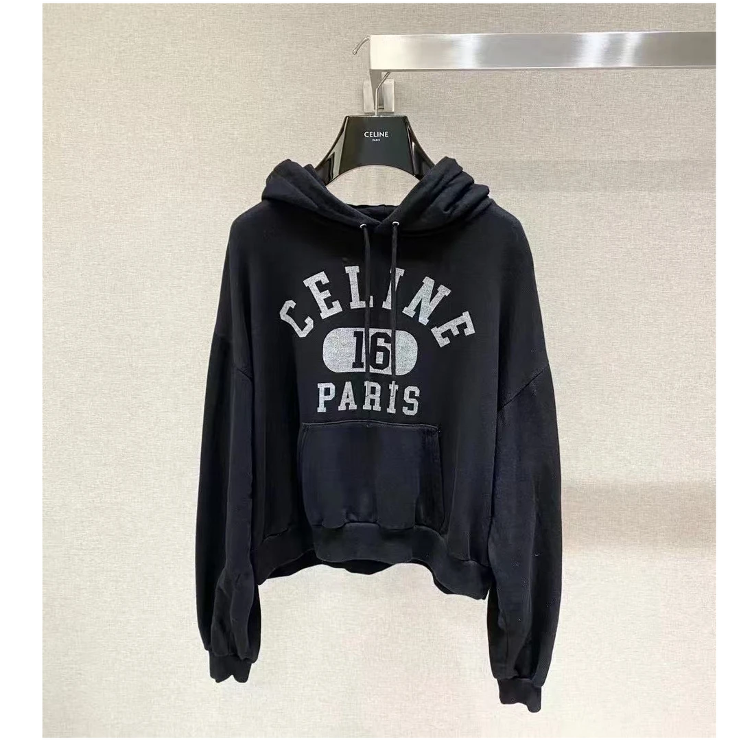 99新 Celine/思琳 葡萄籽奢潮/印花棉质长袖连帽卫衣/M码女装