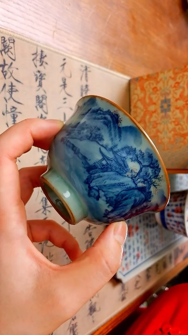 景德镇高温瓷大撇口山水