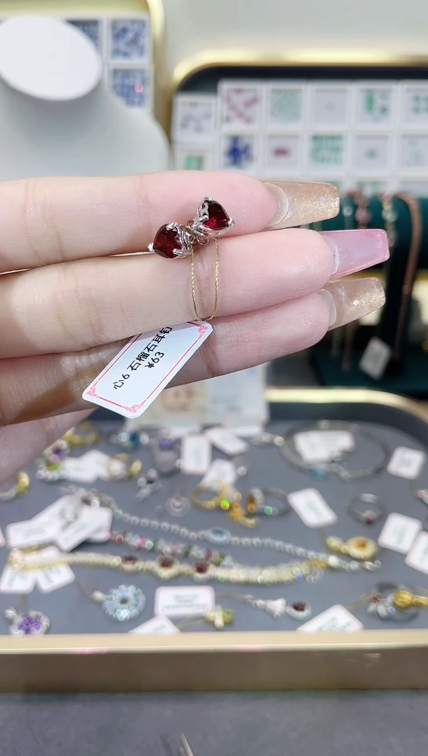 石榴石耳饰银S925镶嵌天然宝石