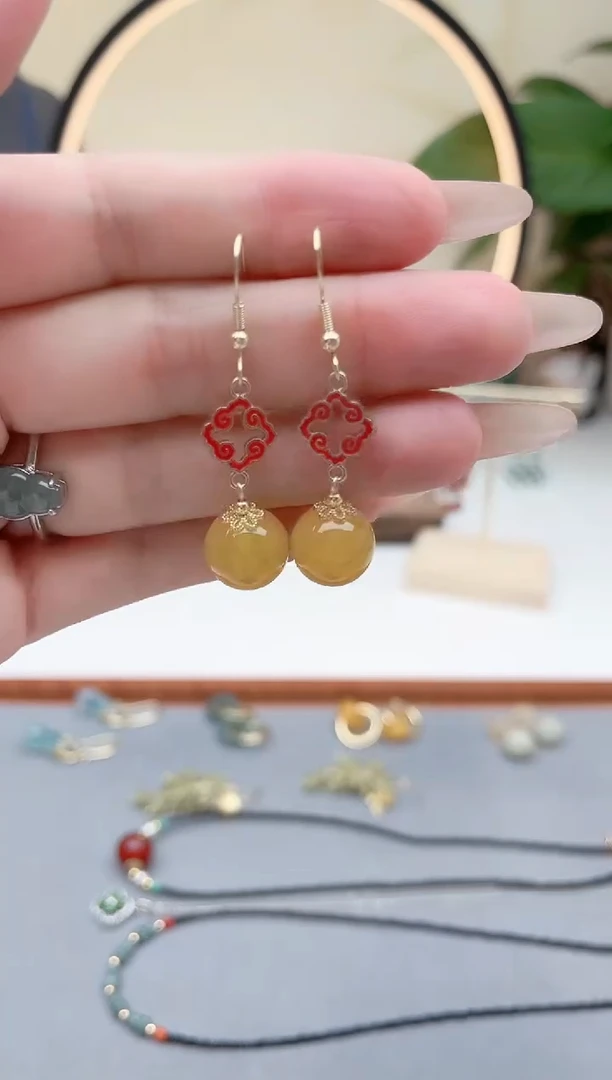 玛瑙/玉髓耳饰银S925镶嵌6502