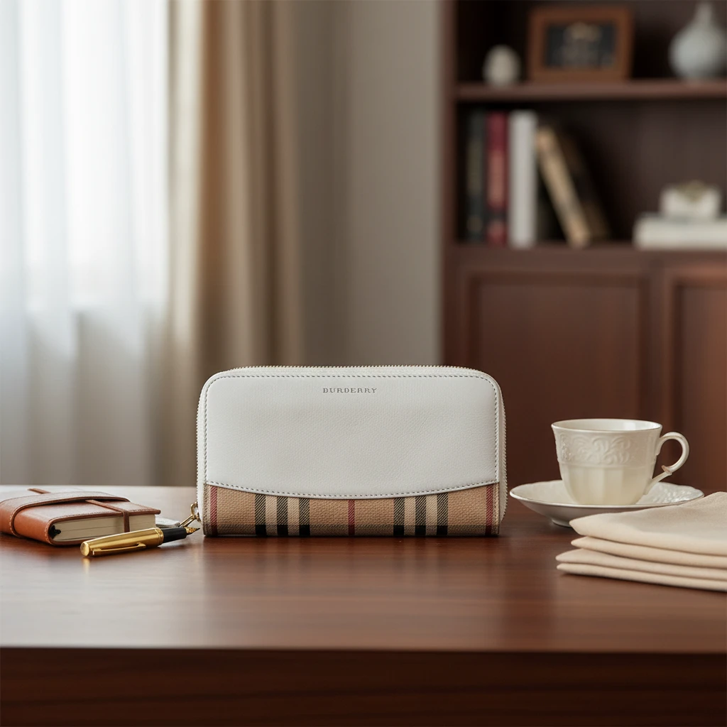 95新 BURBERRY/博柏利  格纹拼白 钱包  1753 6067