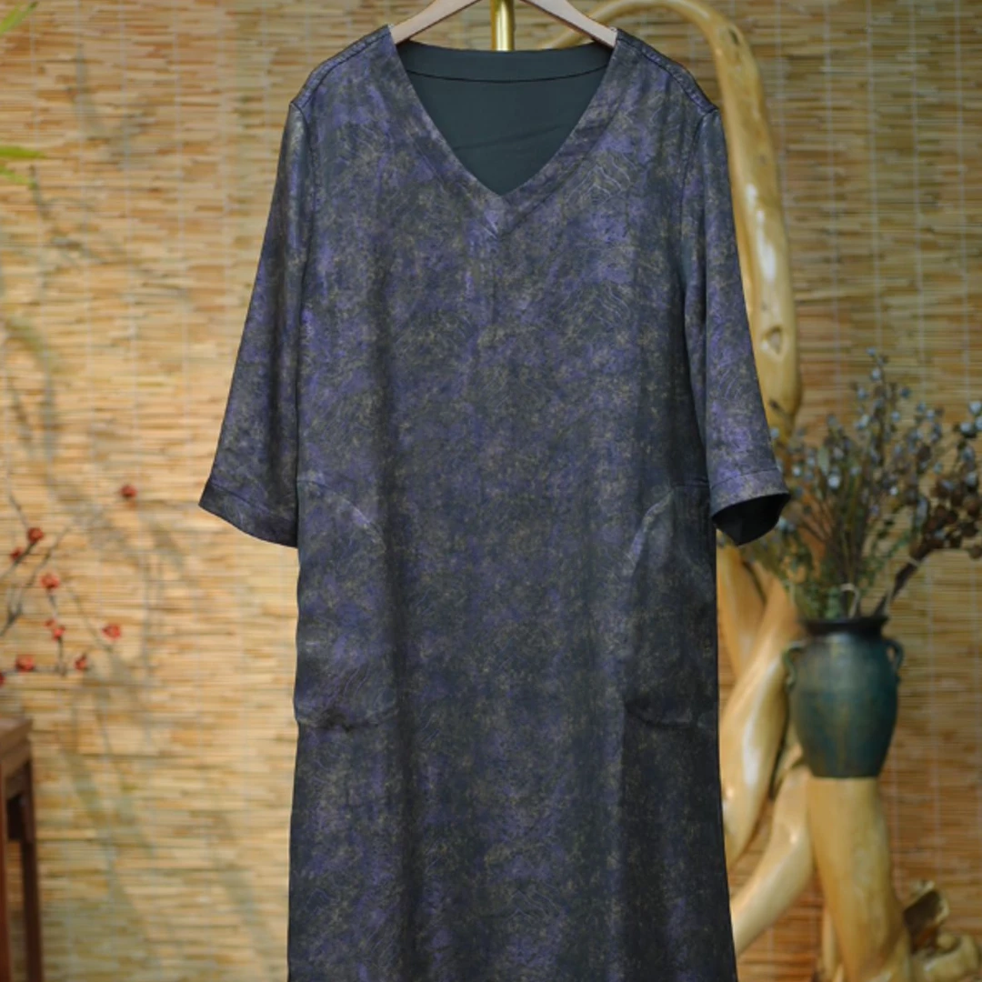 【骑袍紫海浪连衣裙】新中式气质复古连衣裙中长款时尚