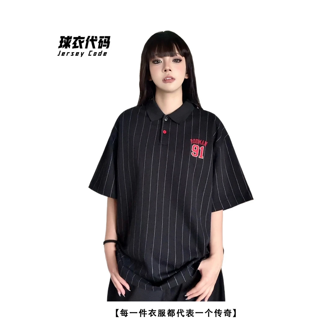 【黑薯条】芝加哥复古美式街头风91罗德曼Polo领帮主短袖A813