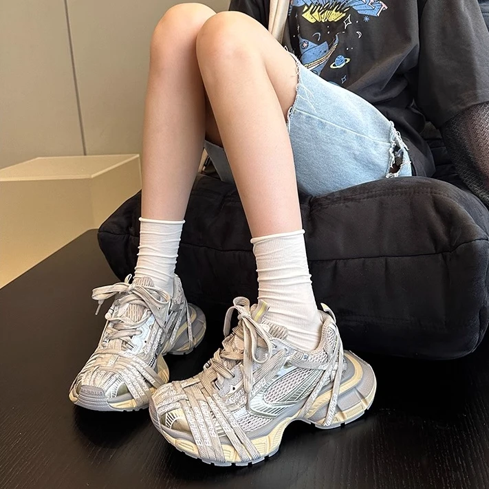 酷帅新版~欧货网面小众ins潮擦色做旧厚底巴黎老爹鞋女休闲运动鞋