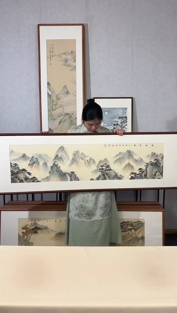 国画手绘*松舍云泉*52*172cm带框发货