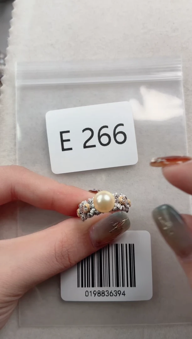 银S925镶嵌戒指海水珍珠E266