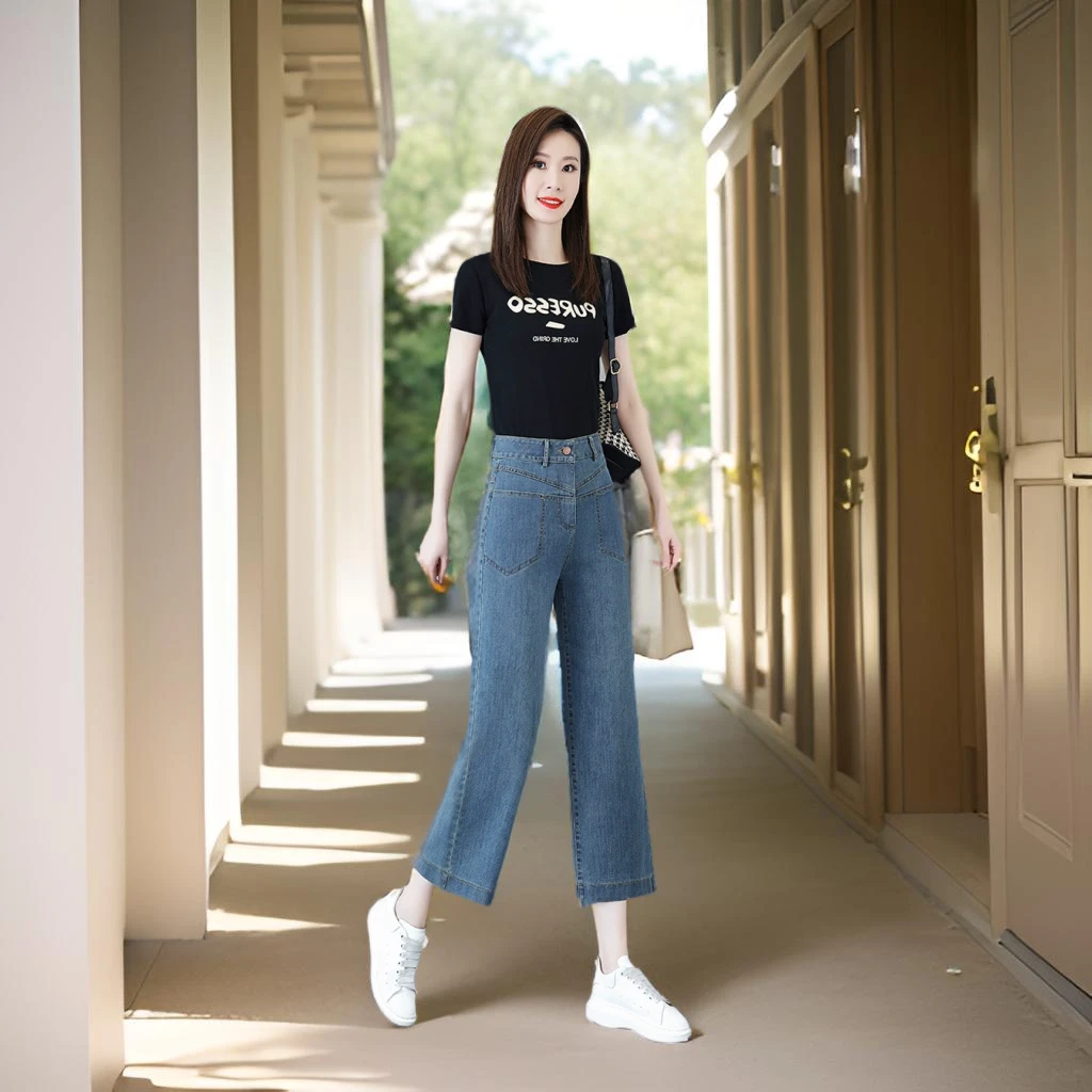 八分牛仔裤阔腿宽松夏季小个子女裤2025年薄款梨形身材高腰直筒裤