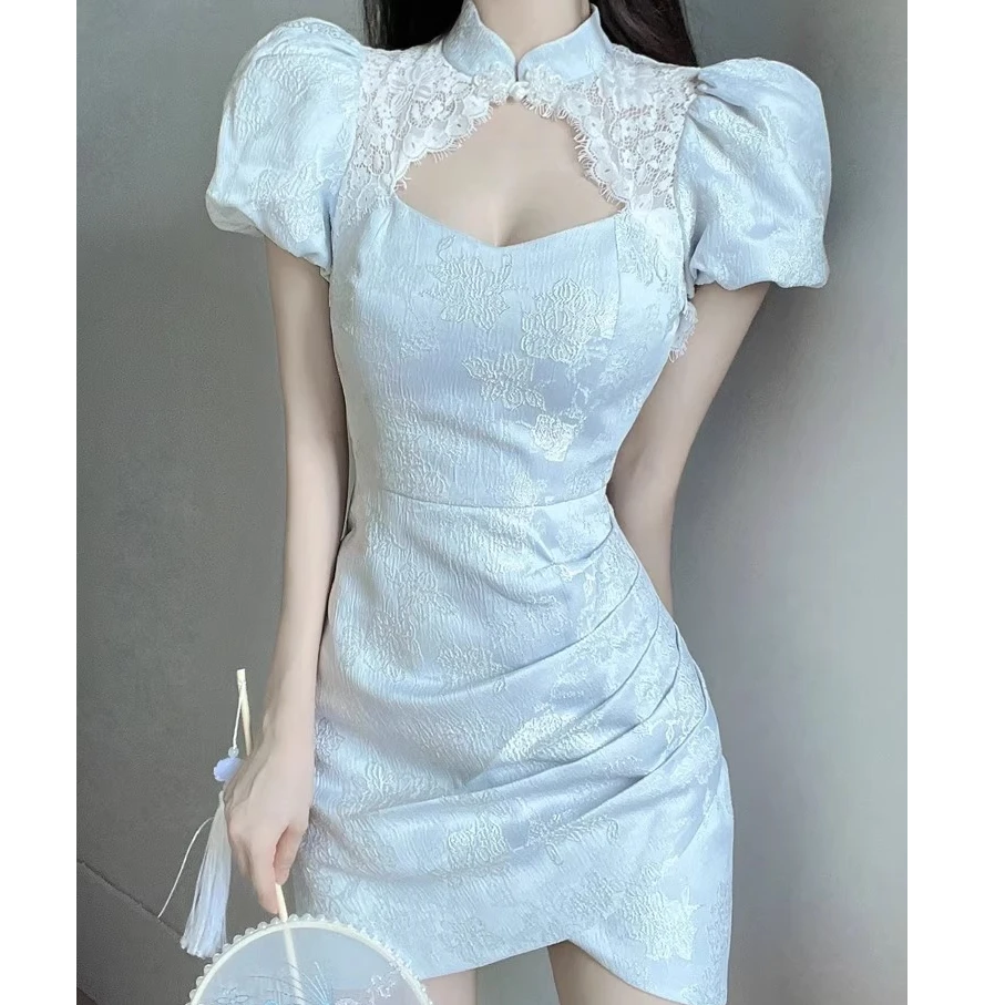 【现货】复古国风改良旗袍女夏季新款纯欲性感修身显瘦包臀连衣裙子