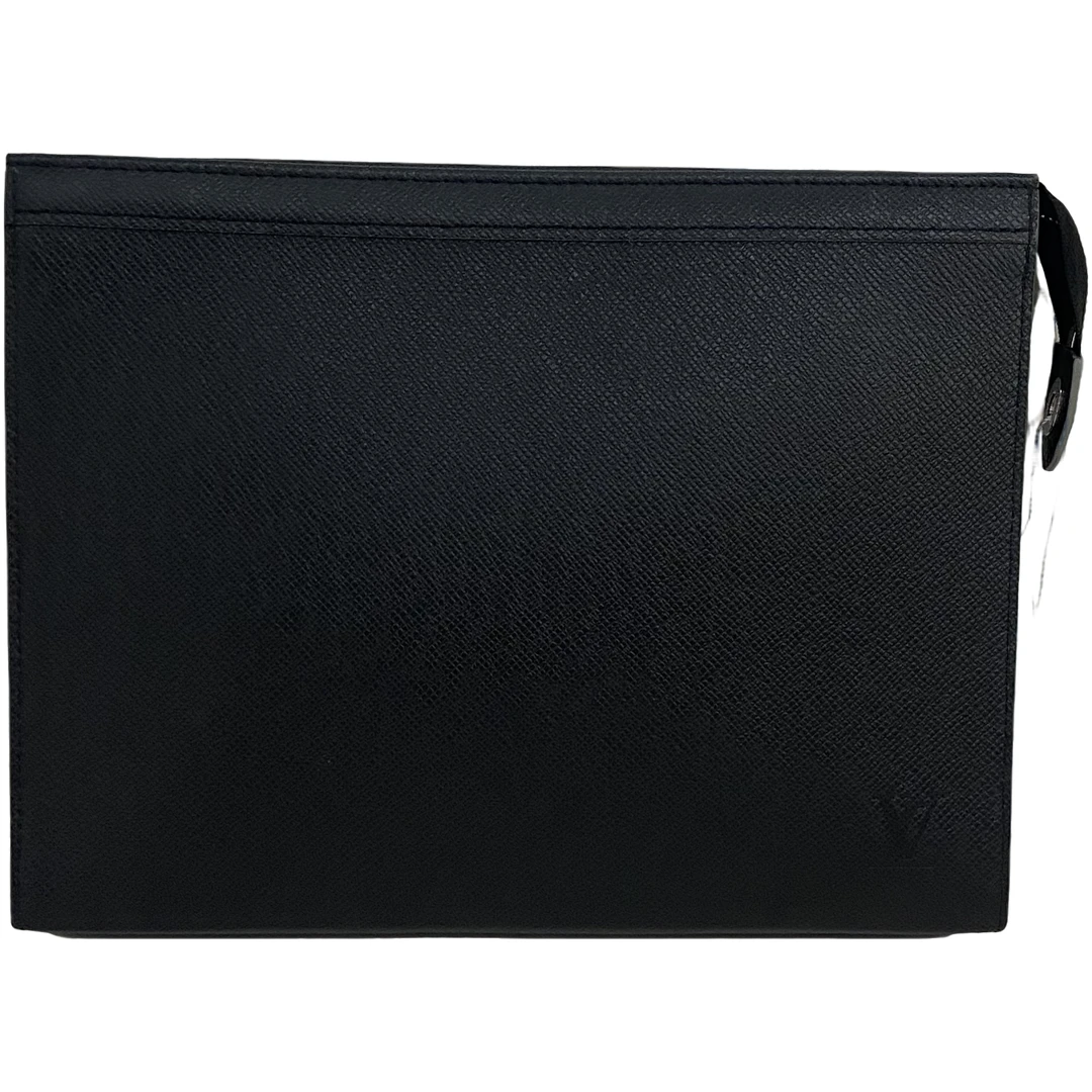 99新 LouisVuitton/路易威登 全皮黑色荔枝纹手拿包176