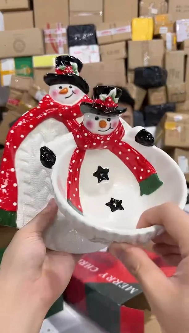 瓷片原盒雪人盘加雪人碗