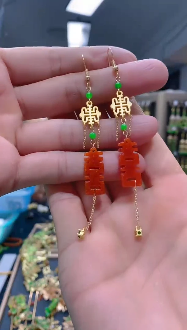 【闪购商品】玛瑙/玉髓耳饰合金113翡翠耳钩