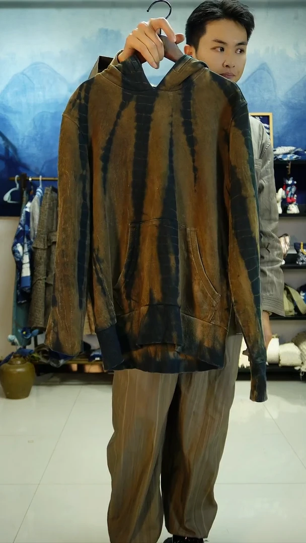 织绣柿染带帽竖条纹卫衣M