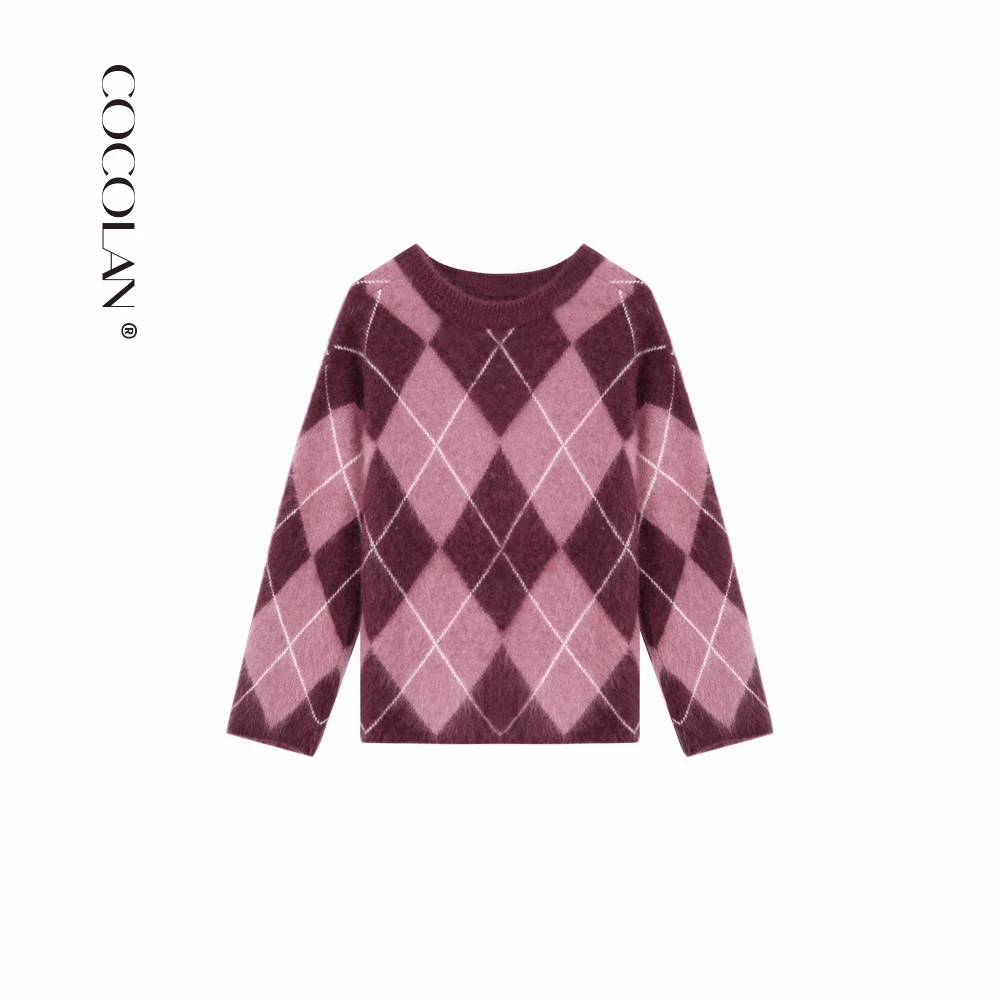 COCOLAN【英格兰】100绵羊毛菱形格拉毛毛衣CL6MY1003