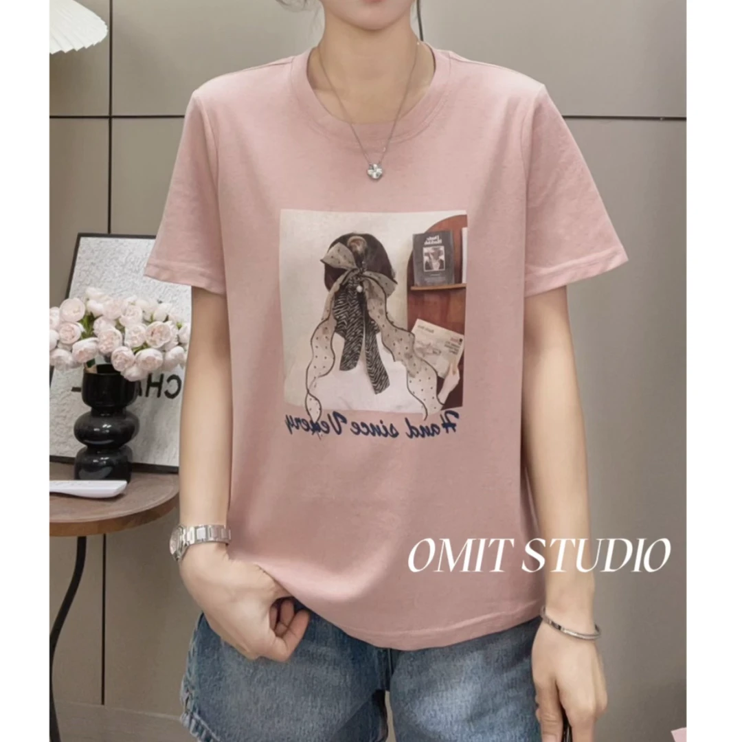 【背影粉T】新款雪花棉凉快透气轻薄宽松百搭短袖