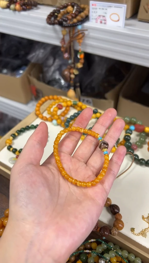 未镶嵌蜜蜡手链精工蜜蜡直切虎牙珠手链[0731]