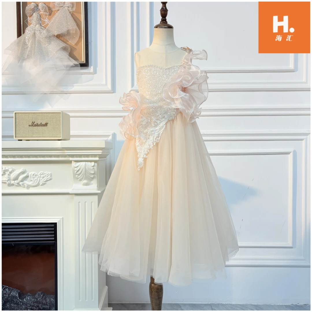 【晨曦】轻奢粉高定儿童礼服6-12岁女童生日质感自然垂感高级女童