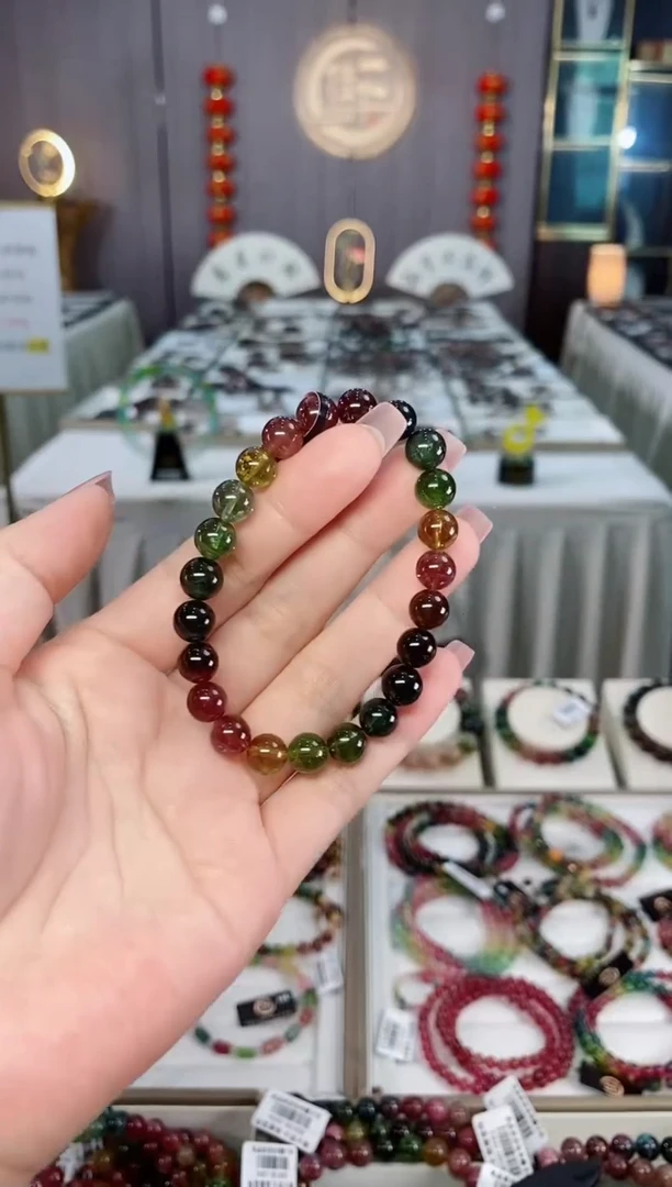 未镶嵌老矿碧玺彩虹冰体单圈手串8mm+碧玺hon多样性发货一条