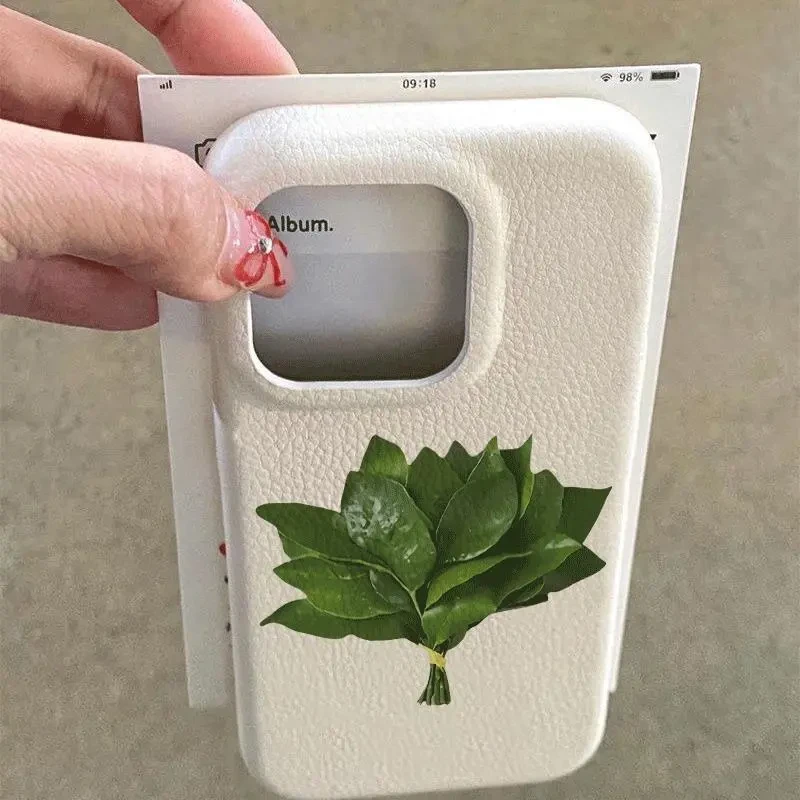 简约柚子叶适用于iphone16Promax苹果15新款14皮革13趣味12手机壳