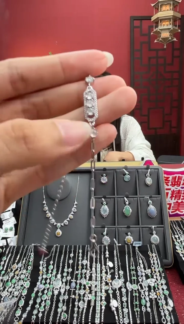 银S925镶嵌手链翡翠576204