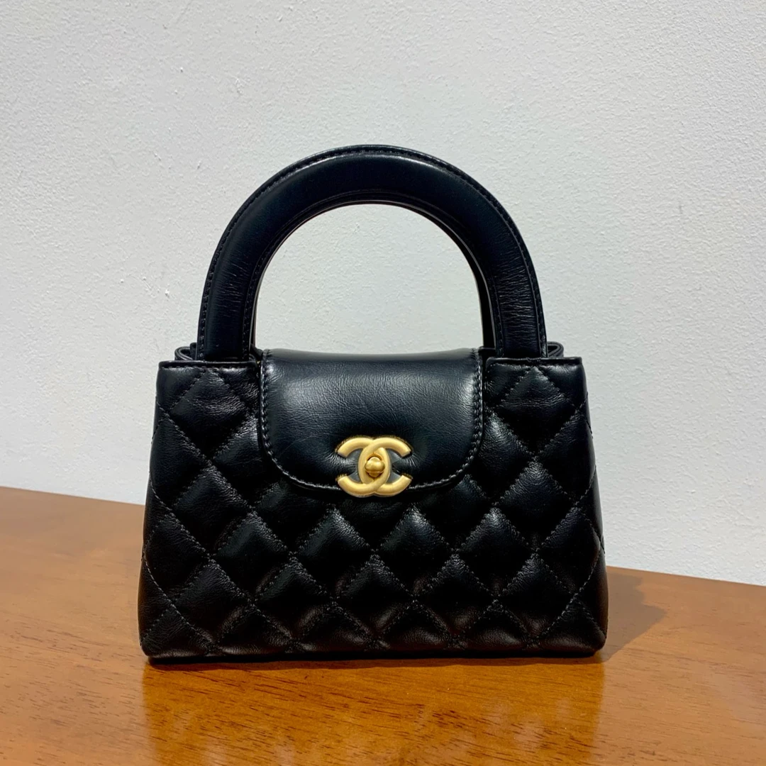 99新 Chanel/香奈儿 23K黑金褶皱牛皮kelly大号
