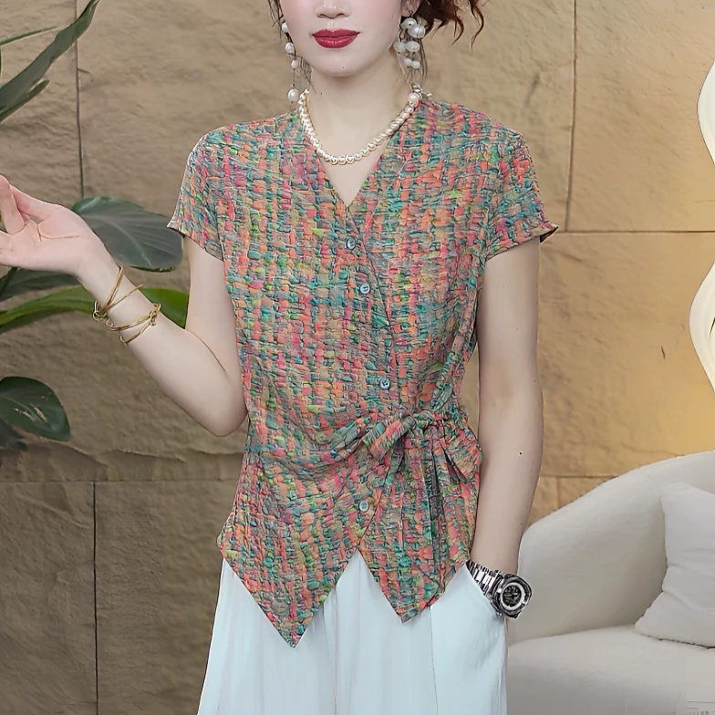 【歌莱图】夏季新款休闲显瘦气质撞色时尚休闲上衣#9999